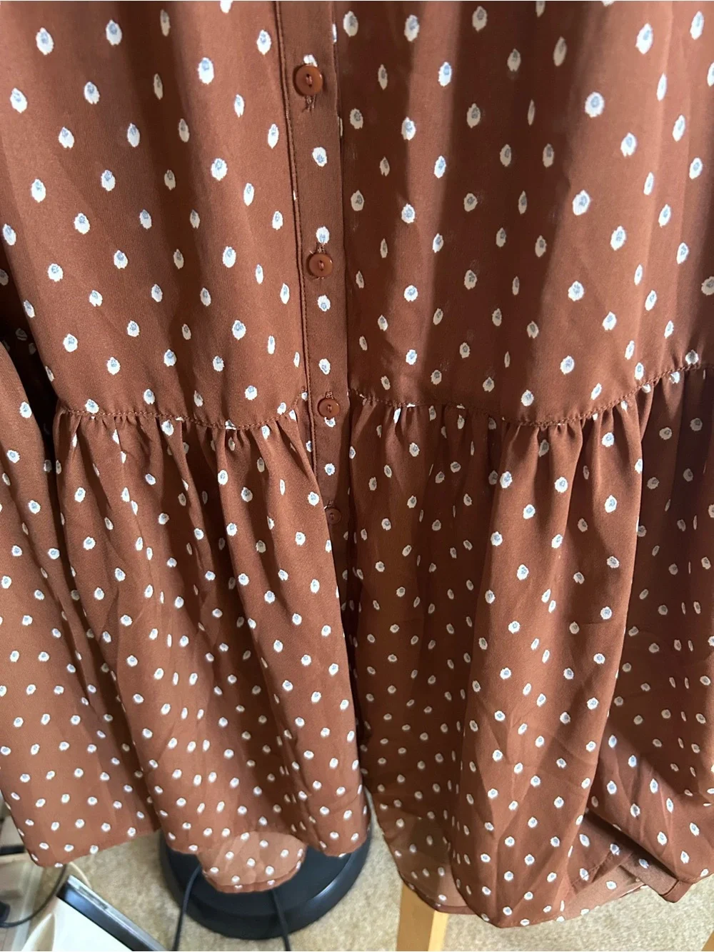 Kori Brown Polka Dot Long Sleeve Tiered Midi Dress